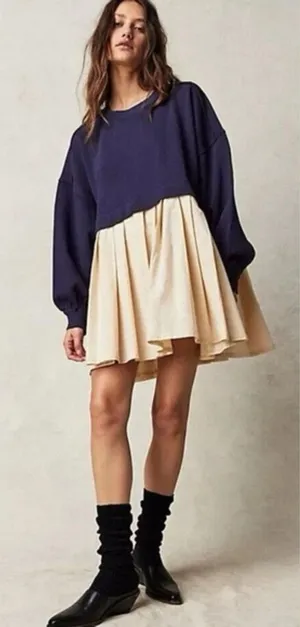 Free People Eleanor Sweatshirt in Tempest Navy Combo L thumbnail 1