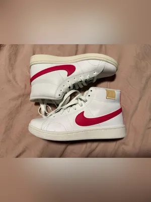 Nike White High-Top Sneakers with Pink Swoosh and Cream Sole thumbnail 4