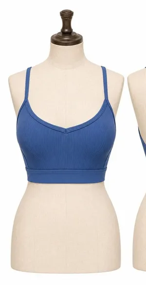 OFFLINE by Aerie Sports Bra Women Small Blue Ribbed Strappy Back Athleisure thumbnail 1