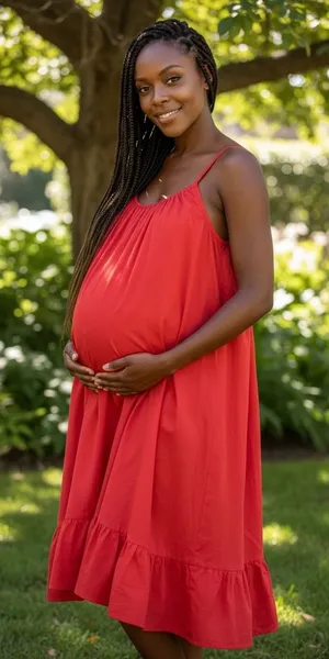A Pea in the Pod Red Embroidered Maternity Midi Dress Spaghetti Strap‎ Ruffle L thumbnail 1
