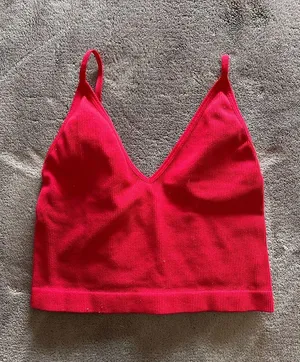 Cherry Red Ribbed Crop Tank Top Stretch Women’s Athletic Casual Sz S EUC thumbnail 1