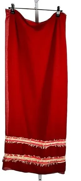 Red Sheer Sarong | Beach‎ Cover-Up | Boho Fringe & Shell Detail Summer Pool Fun thumbnail 1