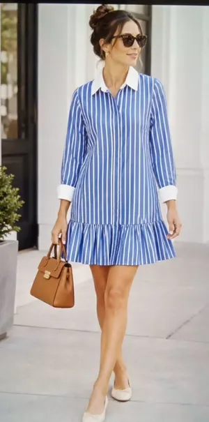 J Crew Tiered Shirt Dress In Cotton Poplin Mini Belted Ruffle Hem Preppy Nautica thumbnail 1