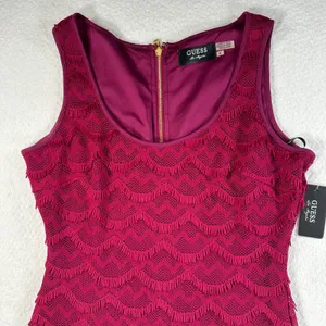 GUESS Fringe Sheath Dress Wine Scalloped Womens Size 4 Sleeveless Short New thumbnail 3