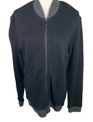 Alfani Black Zip‎ Bomber Jacket Sweatshirt Small Cotton Knit Grey Pockets New thumbnail 1