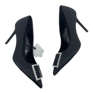 Mango Satin Pointed Toe Heel Pump with Buckle Black Size 37/ 6.5 thumbnail 7