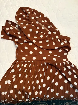 Pretty Little Thing Women's One-Shoulder Brown Polka Dot Midi Dress Size 4 thumbnail 10