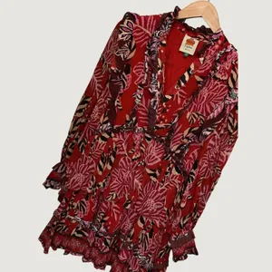 Farm Rio Red Tropical Tapestry Ruffle Tiered Mini Dress XS Floral Long Sleeve thumbnail 3