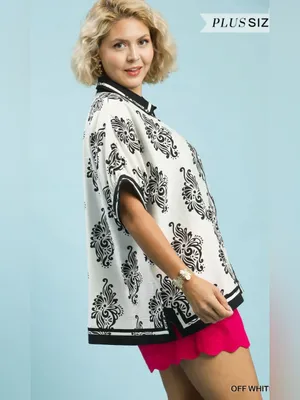 New! Umgee Plus Size Off-White Black & White Abstract Button-Front Size 2X thumbnail 3