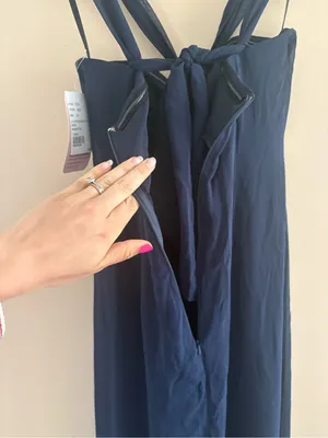 Dessy Draped Satin Grecian Column Gown Midnight Navy size 2 Bridesmaid Formal thumbnail 10