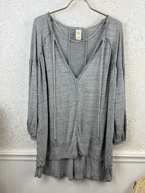 We The Free Gray Oversized Just A Henley Front Tie Top - Size - Medium thumbnail 3