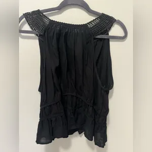 Zara Black Crochet Collar Sleeveless Peplum Blouse Boho crop y2k Top XL thumbnail 5