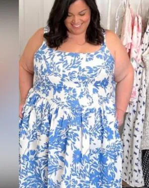 Beautiful Summer Blue White Floral Women's Corset Mini Dress - A New Day 3X thumbnail 3