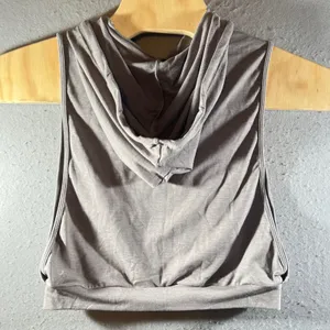 973 | NWT Halara Sleeveless Cropped‎ Drawstring Hoodie Mauve Gray Womens S thumbnail 2