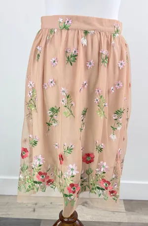 Rick Cardona Floral Embroidered Mesh Midi Skirt Nude Pink EUR 34 GB 8 thumbnail 1
