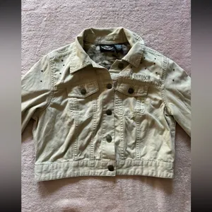 HARLEY DAVIDSON Women’s Crop Top‎ Jacket Canvas Biker Khakis Sz Large thumbnail 2