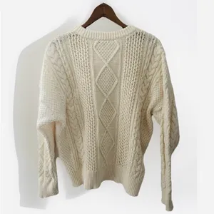 Madewell Oversized Cable Knit Sweater L Cream Ivory Fisherman Preppy Cotton thumbnail 7
