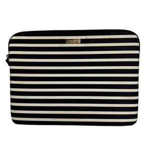 Kate Spade 13" Laptop Sleeve Black Cream Striped Nylon Zippered Case Padded Bag thumbnail 2