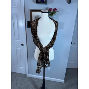 Womens Leopard Print Sheer Crinkle Scarf Brown Black Animal Pattern Lightweight thumbnail 2