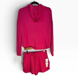 La Blanca Resortwear Pink 2 Piece Set Quarter Zip Crop Hoodie & Shorts LB3VB51 S thumbnail 3
