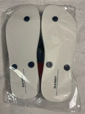 Old Navy Blue & White Striped Mickey & Minnie Flip Flops with Navy Straps thumbnail 2