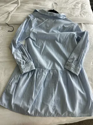 Zara Light Blue Eyelet-Trim Casual Shirt Dress thumbnail 4
