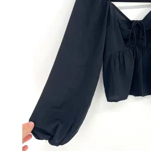 Abercrombie & Fitch Small Black Puff Sleeve Peasant Crop Top EUC Boho Whimsigoth thumbnail 4