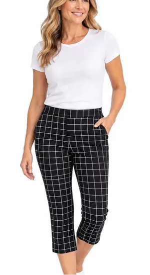 AMAMDA & CHELSEA Black & White Windowpane Grid Capris Pants Flat Front Size 16W thumbnail 1