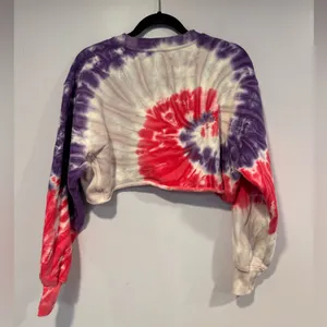 TNA CozyAF Fleece Purple Red‎ Tie Dye Cropped Sweatshirt Medium thumbnail 5