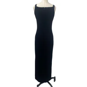 Vintage 90s Betsy & Adam Velvet Column Gown Embellished Maxi Dress Black Small thumbnail 8