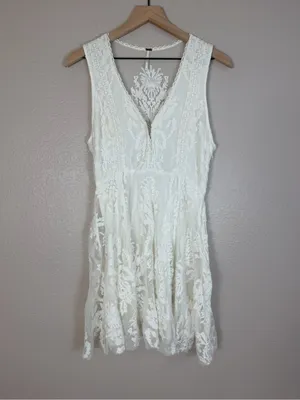 Vintage Free People Reign Over Me Lace Skater Mini Dress White size 8 $128 thumbnail 5