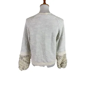 Amadi‎ Textured Faux Fur Knit Sweater Cream Gray Bell Sleeve Pullover Small thumbnail 2