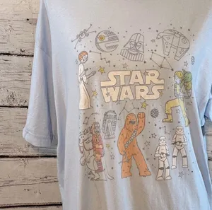 STAR WARS T-Shirt w Cartoon Graphics 100% Cotton Blue-XL thumbnail 2