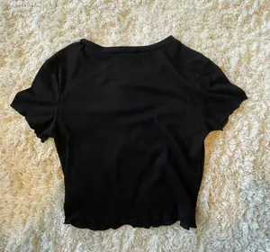 Forever 21 Ribbed Cropped Black Tee Shirt thumbnail 2