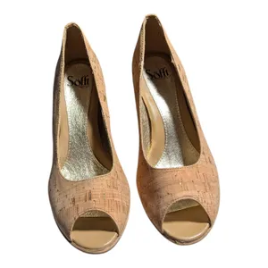 Sofft Ramona II Natural Cork Peep Toe Stacked Wooden Heel Comfort Pumps Sz 8.5 thumbnail 2