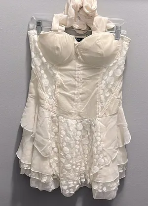 Janet Paris Women's Cream Halter Sheath Polka Dot‎ Tiered Sundress Size M thumbnail 1