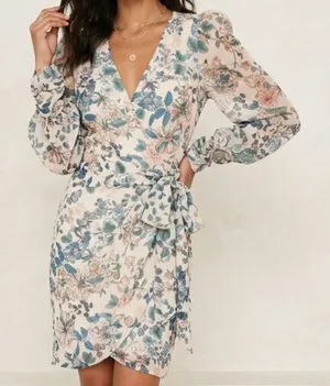 VICI Floral Mock Wrap Mini Long Sleeve Elegant Dress thumbnail 1