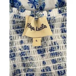 Playa Lucila Maxi Dress Blue Smock Border Tiered Sleeveless Sundress Boho Large thumbnail 4