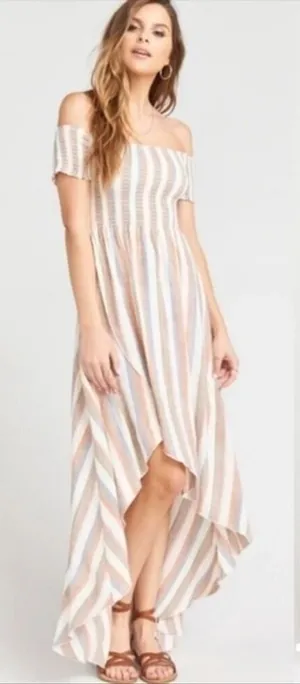 Show me your Mumu striped off shoulder willa smocked maxi dress‎ size medium thumbnail 1