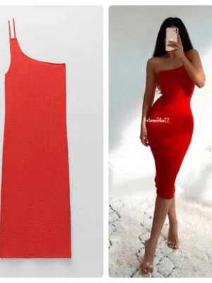 ZARA Asymmetric One Shoulder Midi Cable‎ Knit Red Dress thumbnail 7