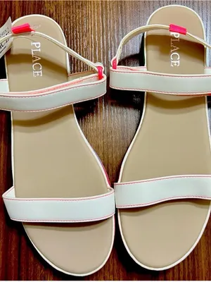 The Children's Place White Sandals with Pink Accent Trim thumbnail 1