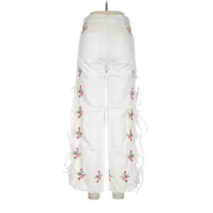 Zac & Zoe Paris White Floral Embroidered Wide Leg Lace Up Pants M 38 Boho Y2K thumbnail 3