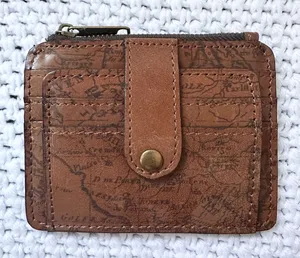 Patricia Nash Cassis ID Card Wallet NWOT Cognac Leather Map Atlas Print thumbnail 1