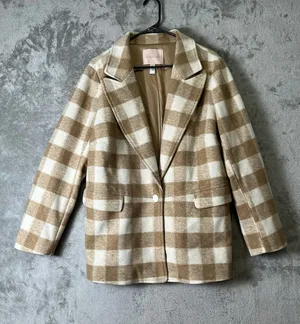 Hutch Buffalo Plaid Wool Blend Blazer Jacket Beige Cream Shacket Coat Size 1X thumbnail 1