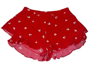 Sweet Rain red floral ruffle shorts. thumbnail 1