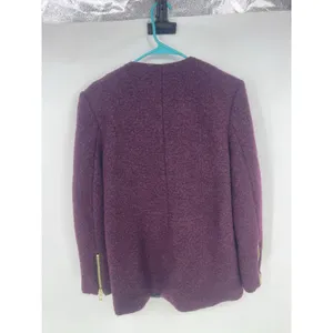Forever21 Moto Wool Jacket Womens Size L Burgundy, Gold Zipper‎ thumbnail 5