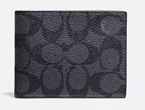 Coach Men's Signature Leather Black & Charcoal Bifold Wallet W/ Coin Pocket thumbnail 1