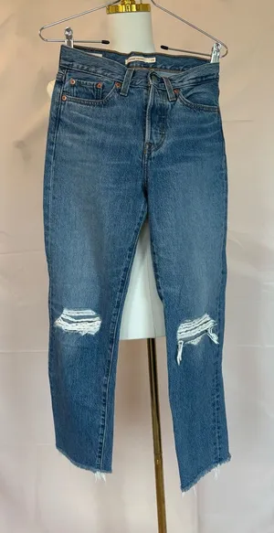 Levi's Blue Distressed Ankle Crop Jeans thumbnail 1