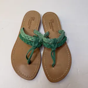 Corcione Sorrento Women's US 5 Green Suede Braided Sandal Flats Italy Summer New thumbnail 2