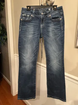 Miss Me Dark Blue Bootcut Jeans with Embellished Pockets thumbnail 3